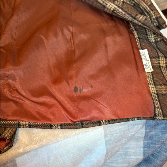 Vintage 80s Evan Picone Brown Plaid Double-Breasted Blazer M flaws 2 for $30 - Picture 8 of 16